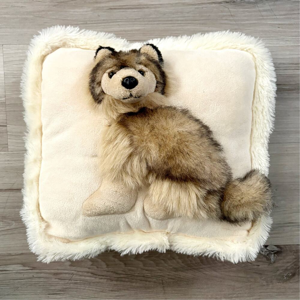 Vintage JAAG Timber Wolf Husky Dog 3D Plush Accent Throw Pillow 12" Square EUC